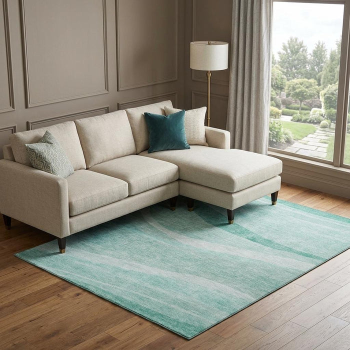 10' X 14' Abstract Washable Area Rug With UV Protection (684262) - Aqua / Ivory