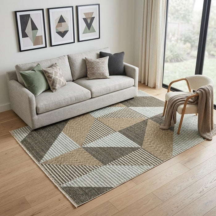 5' X 8' Striped Area Rug With Fringe (575127) - Beige / Gray / Brown