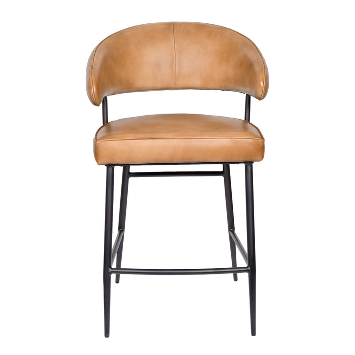 Genuine Leather Iron Low Back Counter Height Bar Chair - Tan / Black