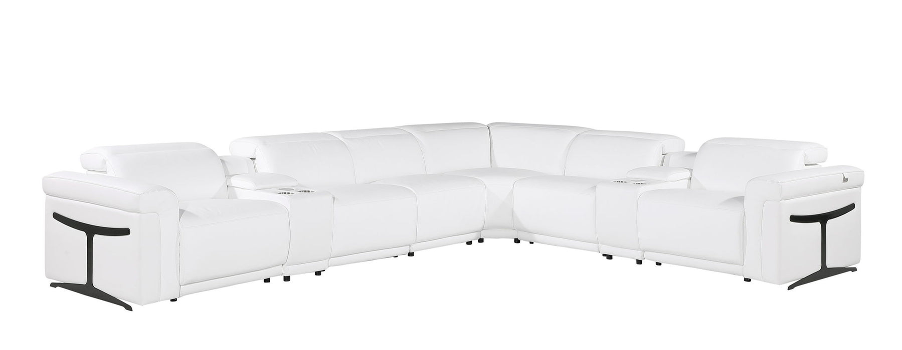 Italian Leather Modular L Shaped Eight Piece Corner Sectional With Console - White