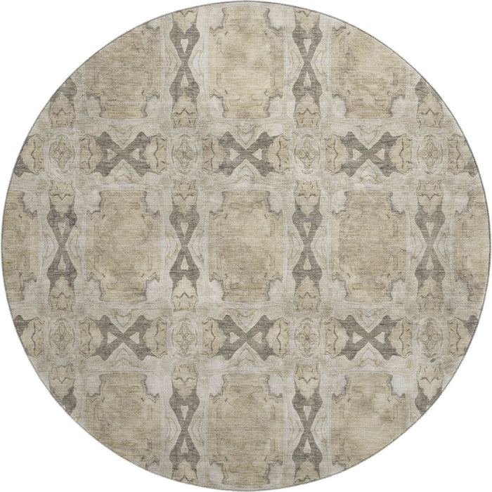 8' Floral Medallion Washable Round Rug With UV Protection (649459) - Beige / Gray / Ivory
