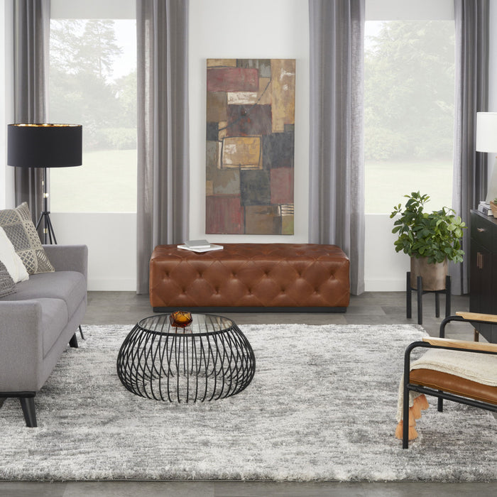 8' X 10' Abstract Polyester Shag Area Rug - Charcoal And Ivory