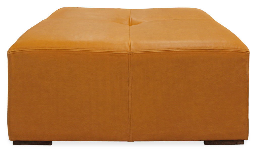36" Genuine Leather And Solid Wood Square Cocktail Table - Orange