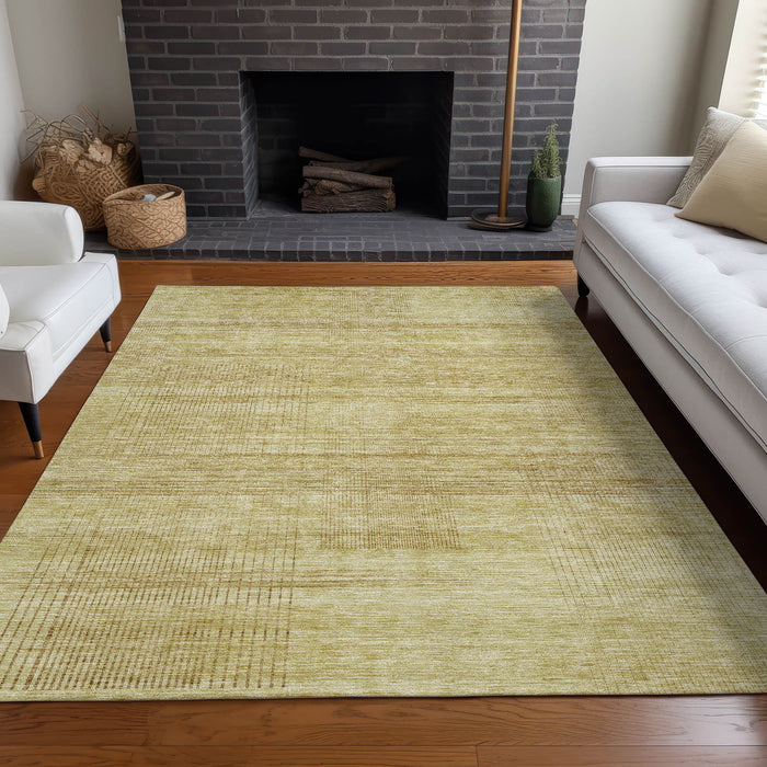 10' X 14' Striped Washable Area Rug With UV Protection - Gold And Beige