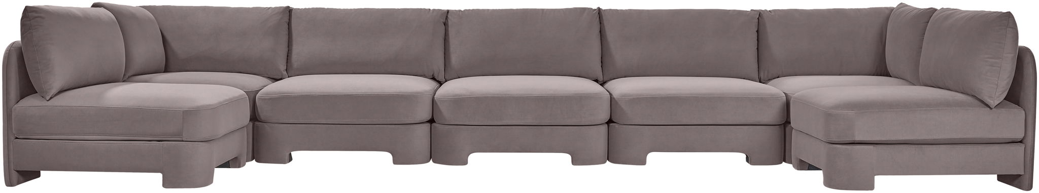 Meridian Furniture Hammond velvet performance fabric U-shaped armless sectional with seven pieces, plush upholstery, and modern design.