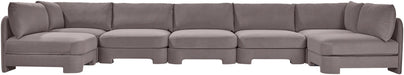 Meridian Furniture Hammond velvet performance fabric U-shaped armless sectional with seven pieces, plush upholstery, and modern design.