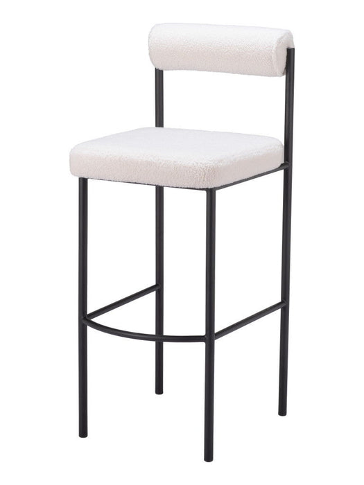 30" Shearling And Steel Low Back Bar Height Bar Chairs (Set of 2) - Ivory / Black