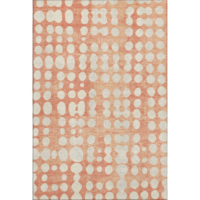 10' X 14' Polka Dot Washable Area Rug With UV Protection (669108) - Coral / Beige