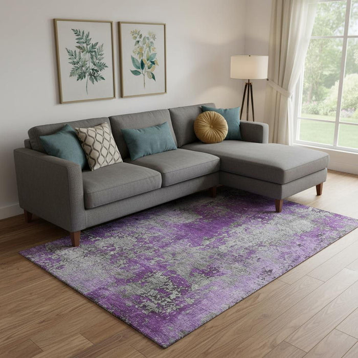 10' X 14' Abstract Washable Area Rug With UV Protection (701473) - Purple / Gray