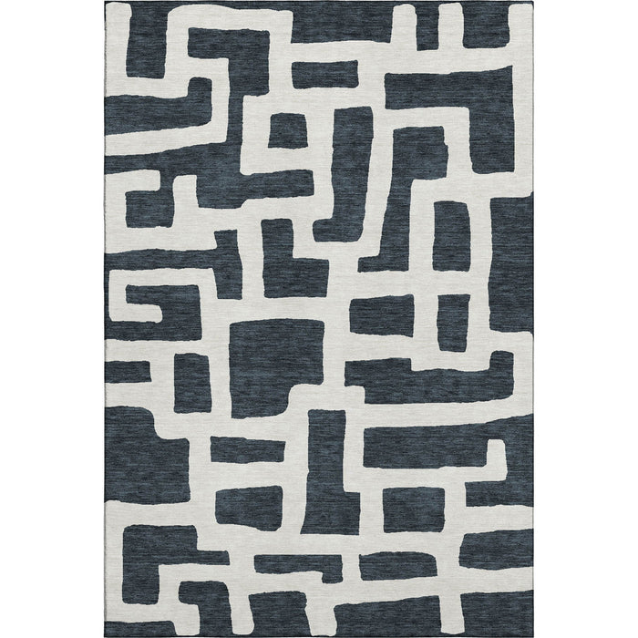 10' X 14' Abstract Geometric Washable Area Rug With UV Protection (671774) - Black / Ivory