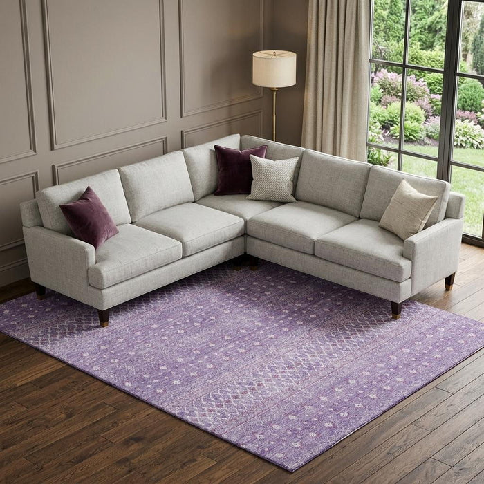 9' X 12' Tribal Washable Area Rug With UV Protection (657178) - Lavender / Ivory