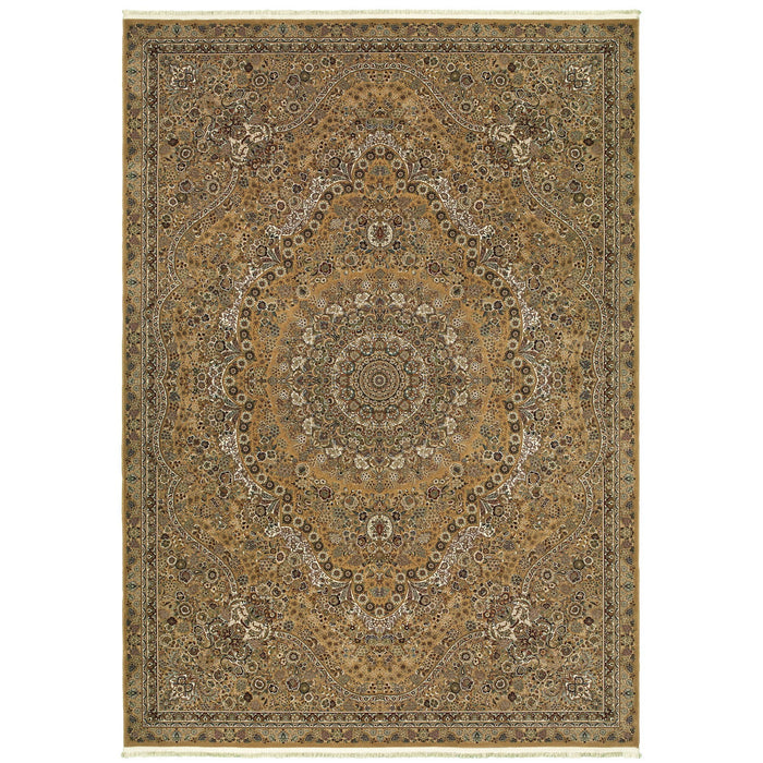 10' X 13' Medallion Area Rug With Fringe - Gold And Ivory