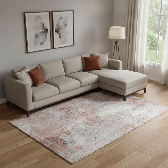 10' X 14' Floral Washable Area Rug With UV Protection (705749) - Salmon / Ivory