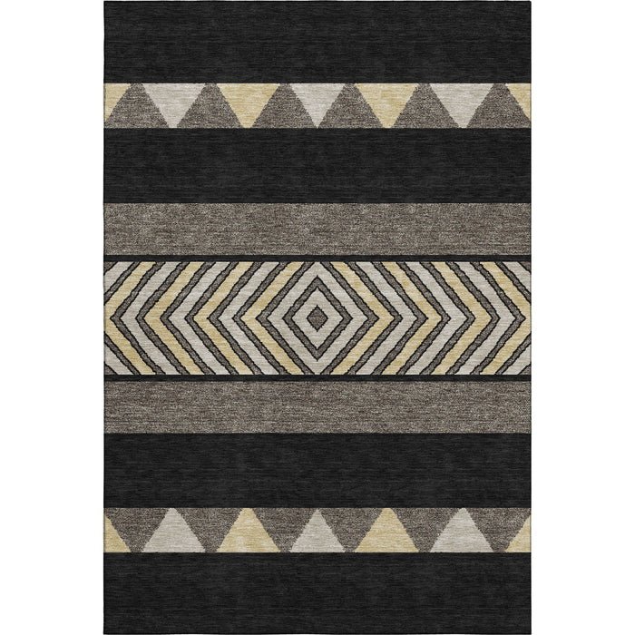 10' X 14' Southwestern Washable Area Rug With UV Protection (676380) - Black / Ivory / Wheat