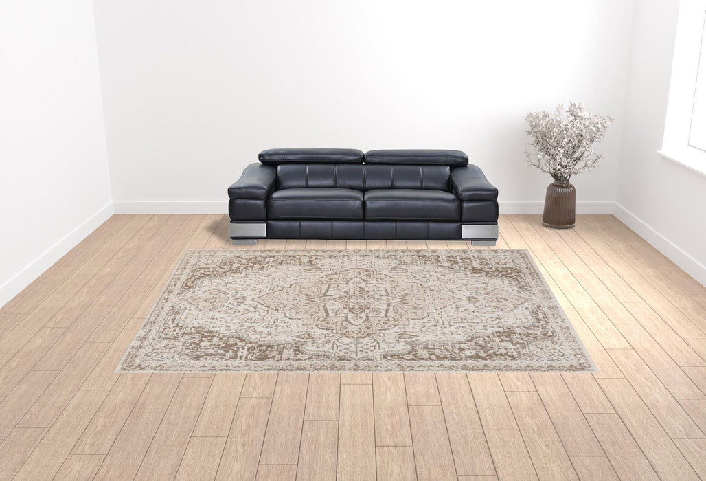 10' x 14' Cream Medallion Power Loom Area Rug - Gray And Light