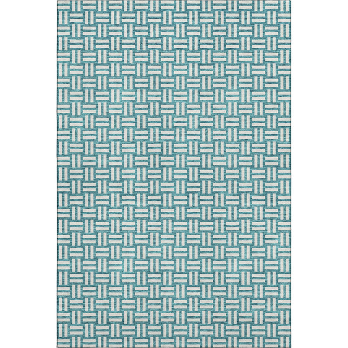 10' X 14' Abstract Geometric Washable Area Rug With UV Protection (673591) - Teal / Ivory