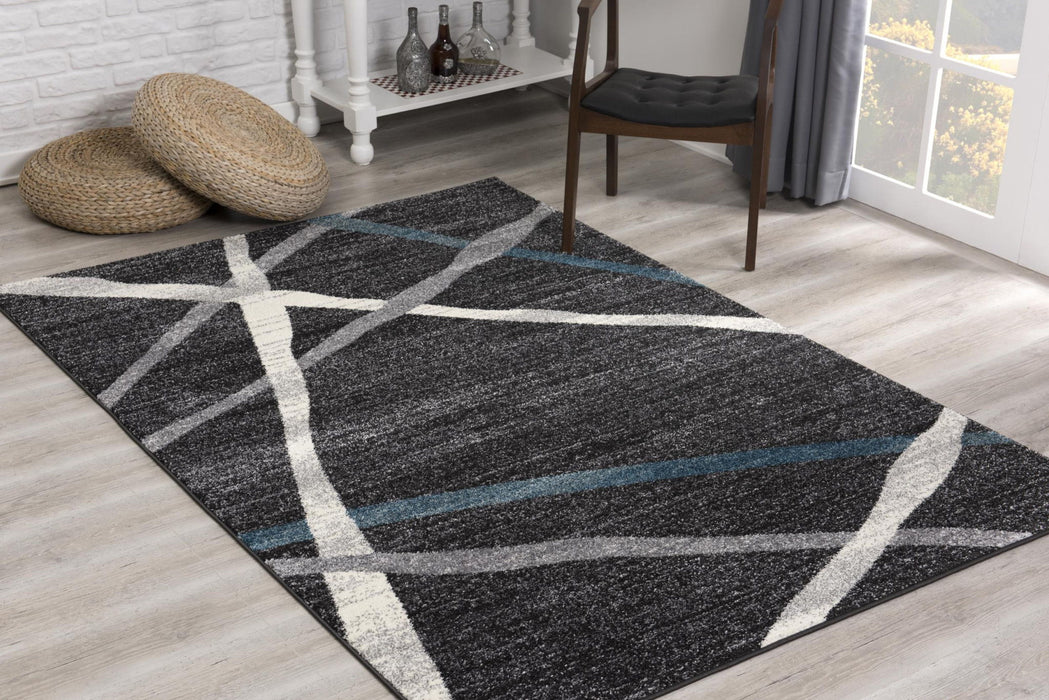 8' x 11' Abstract Area Rug - Distressed Black And Gray