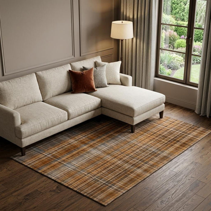 9' X 12' Plaid Washable Area Rug With UV Protection (648315) - Terra Cotta / Gray
