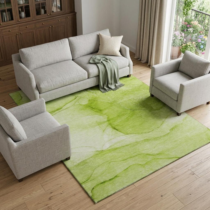9' X 12' Abstract Washable Area Rug With UV Protection (646863) - Green / Ivory