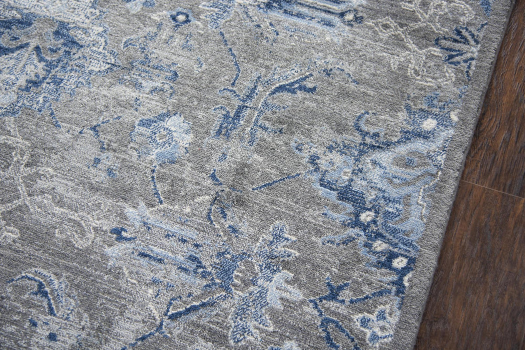 9' X 12' New Zealand Lambs Wool Floral Hand Carved Handmade Area Rug (747499) - Dark Gray / Blue / Light Gray