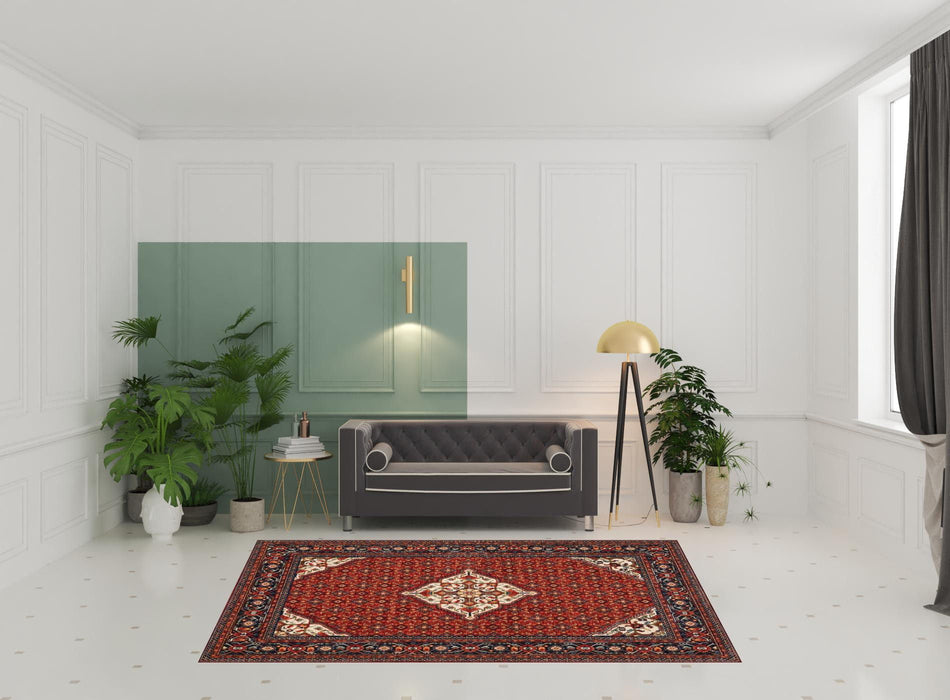 6' x 9' Oriental Power Loom Stain Resistant Area Rug With Fringe - Red Blue Ivory And Orange
