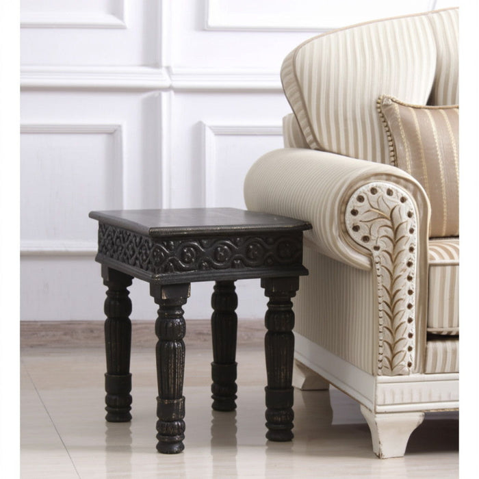 24" Distressed Solid Wood Square End Table - Black