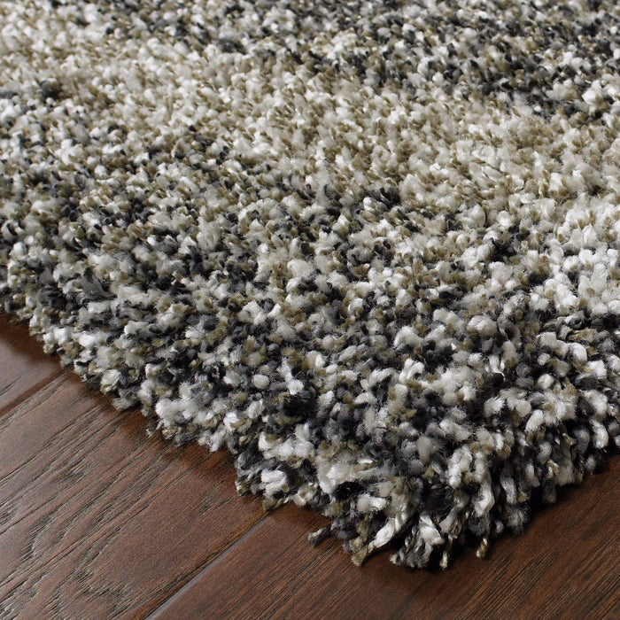 9.8' x 12.8' Abstract Shag Power Loom Stain Resistant Area Rug - Charcoal Silver And Grey