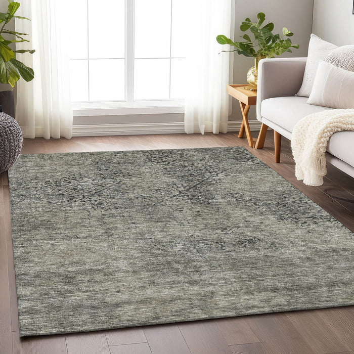 9' X 12' Khaki Abstract Washable Area Rug With UV Protection - Taupe