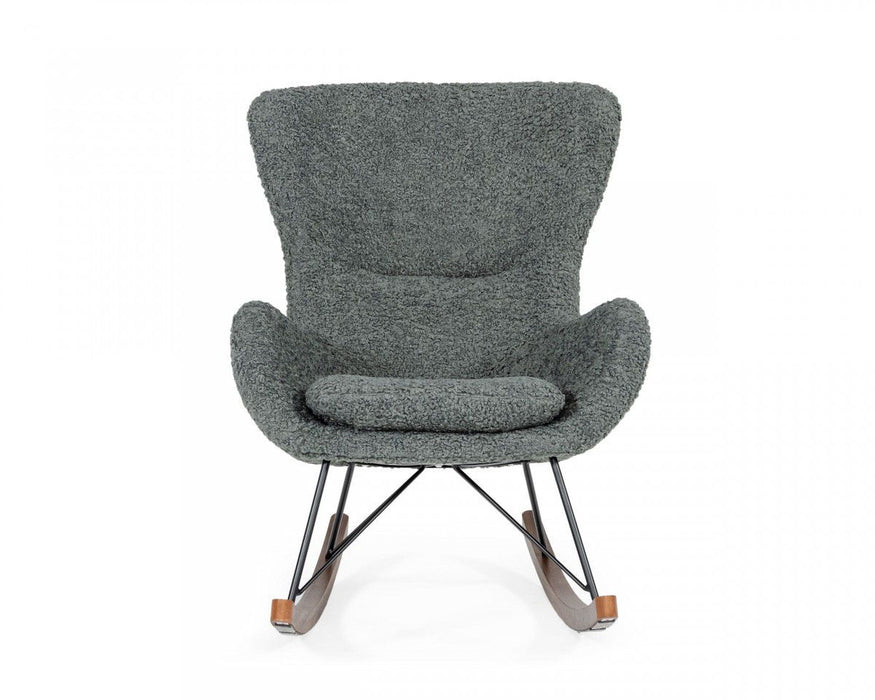 30" Faux Fur Metal And Solid Wood Rocking Chair - Gray And Brown