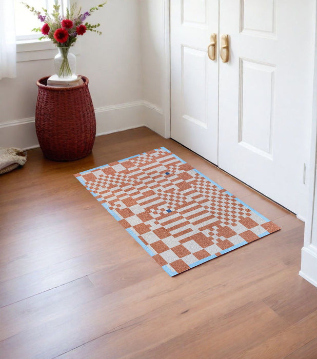 3' x 5' Geometric Non Skid Area Rug - Blue And Red