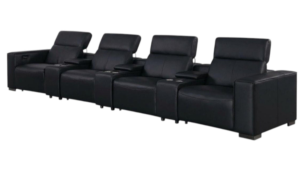 Top Grain Leather Reclining Metal USB Sofa (720319) - Black