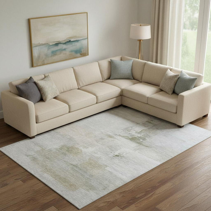 10' X 14' Abstract Washable Area Rug With UV Protection (715687) - Linen / Ivory