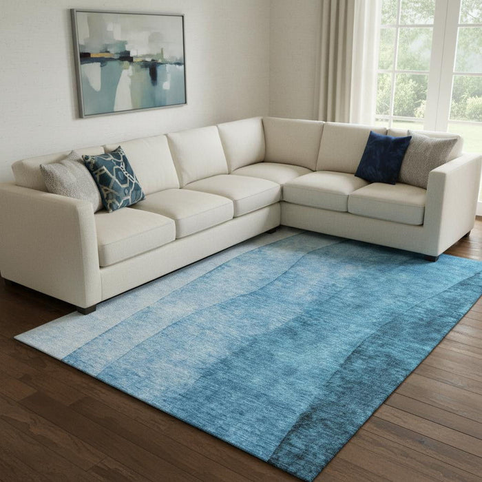 10' X 14' Ombre Washable Area Rug With UV Protection (652755) - Teal / Ivory