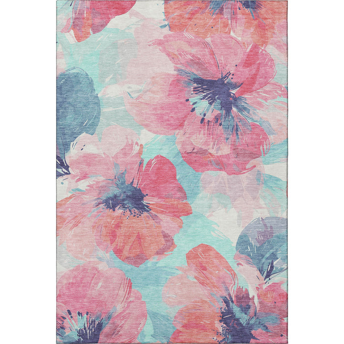 10' X 14' Floral Washable Area Rug With UV Protection (694394) - Pink / Blue / Ivory