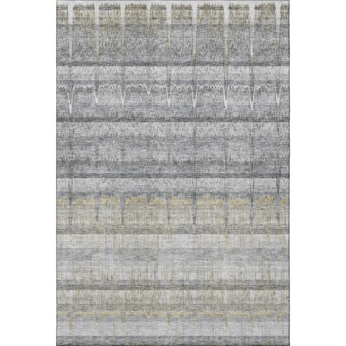 10' X 14' Striped Washable Area Rug With UV Protection (652863) - Gray / Ivory / Gold