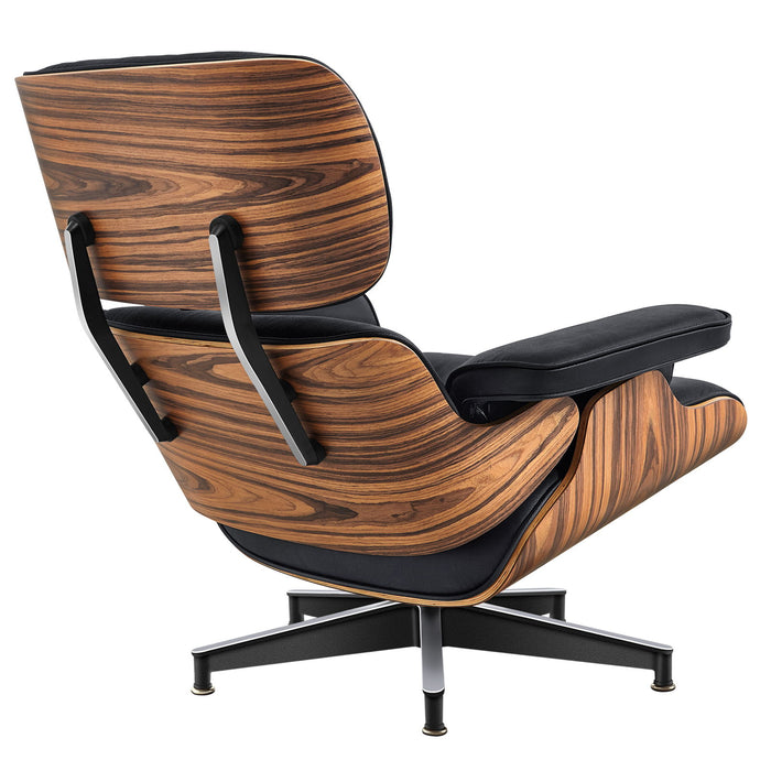 27" Tufted Genuine Cowhide Swivel Lounge Chair With Ottoman - Black / Light Brown
