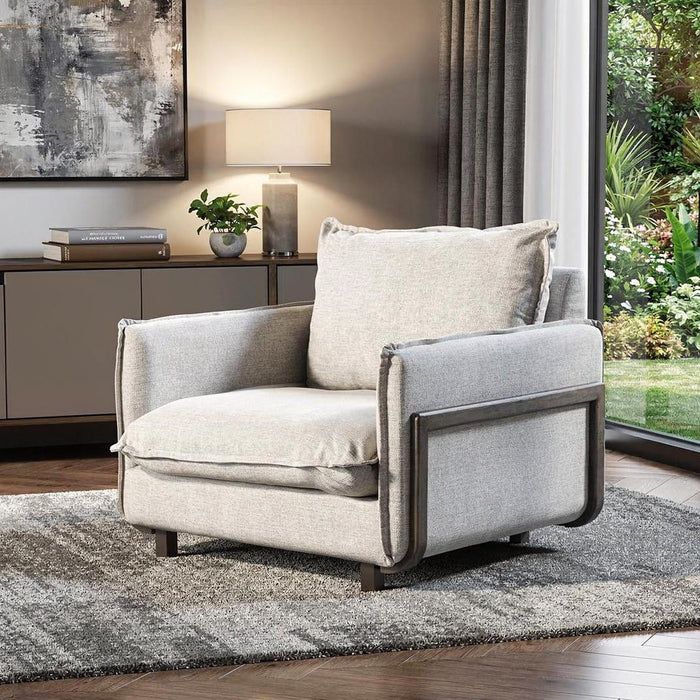 Linen Arm Chair - Cream And Wood Brown