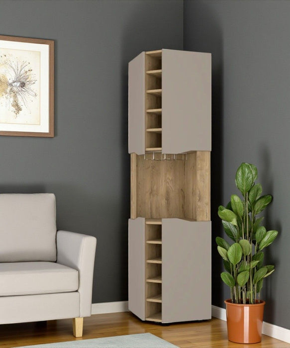 72" Wood Corner Bar Cabinet With Four Doors - Brown And Taupe