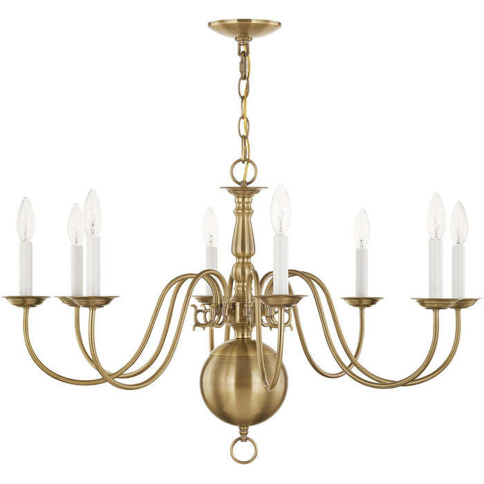 21" Eight Light Dimmable Chandelier With Shades - Antiqued Brass