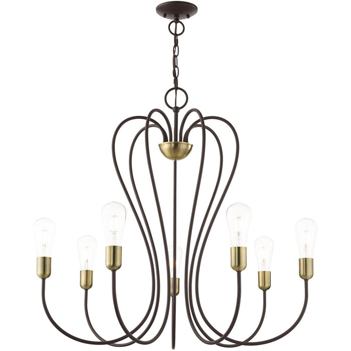 29" Seven Light Dimmable Chandelier With Shades - Bronze