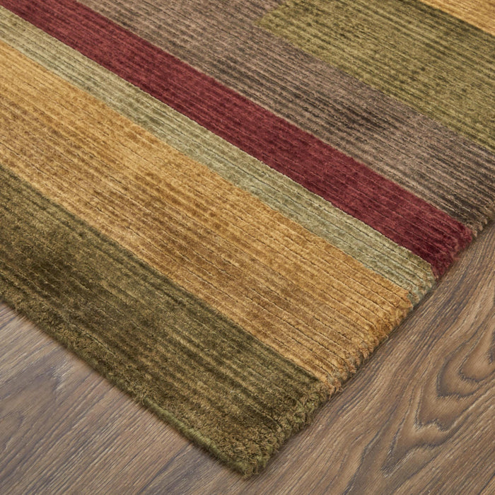 8' X 10' Striped Hand Knotted Area Rug (744329) - Brown / Green / Red