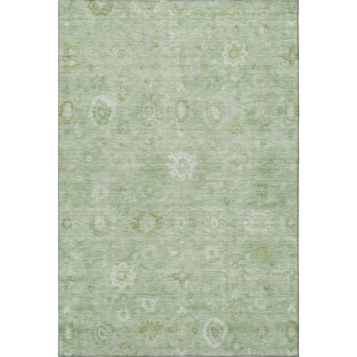 10' X 14' Damask Washable Area Rug With UV Protection (700799) - Artichoke Green / Ivory