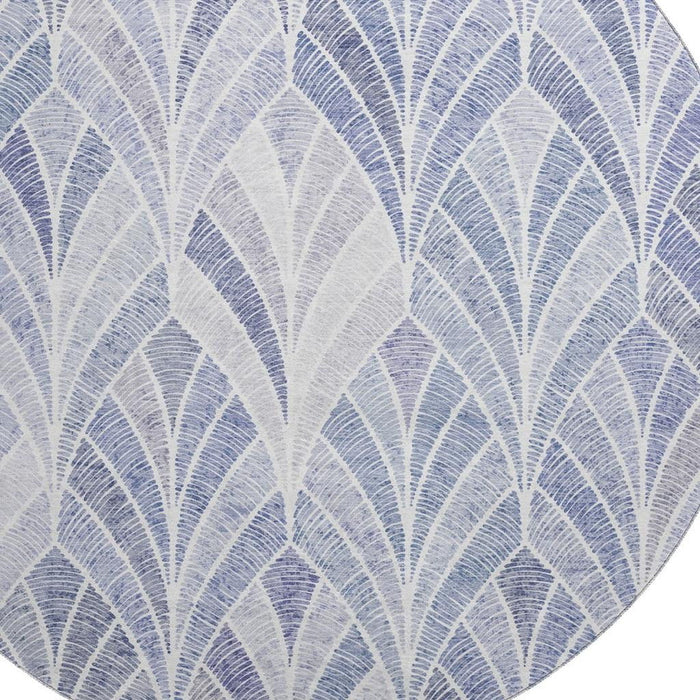 8' Geometric Washable Round Rug With UV Protection (667590) - Denim Blue / Ivory