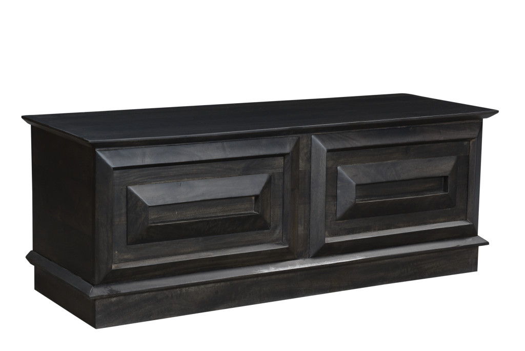 Solid Wood Storage Ottoman - Dark Brown
