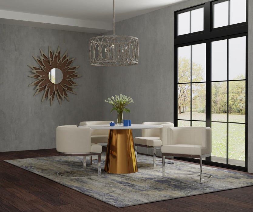 54" Marble And Metal Pedestal Base Round Top Dining Table - Gray / White