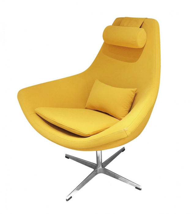 Modern Faux Leather And Steel Swivel Chair - Yellow