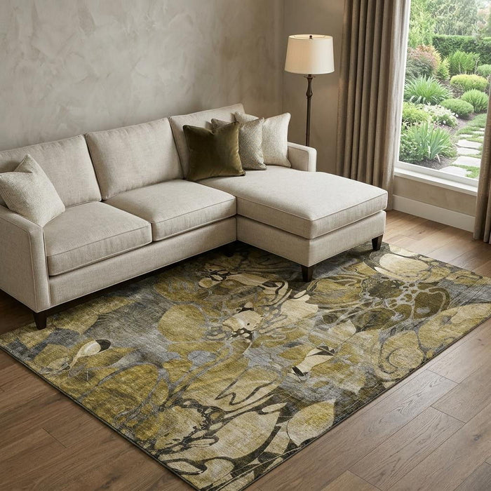 8' X 10' Abstract Distressed Washable Area Rug With UV Protection (648974) - Brown / Beige / Gold