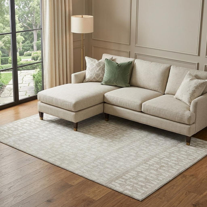 10' X 14' Geometric Washable Area Rug With UV Protection (676350) - Ivory / Beige