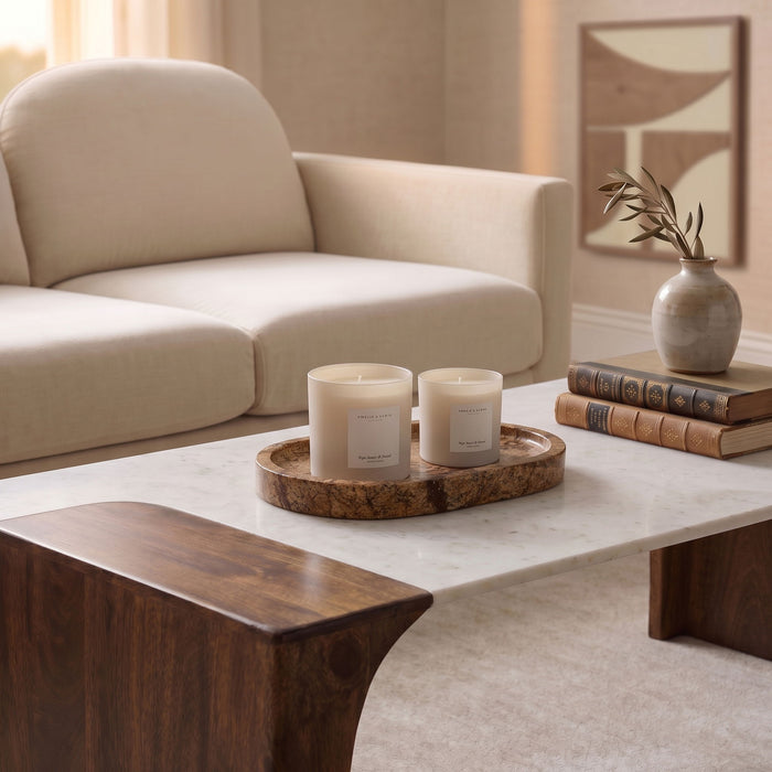 Ophelia genuine marble tray by Meridian Furniture showing a sleek rectangular marble tray with smooth edges and elegant white veining.