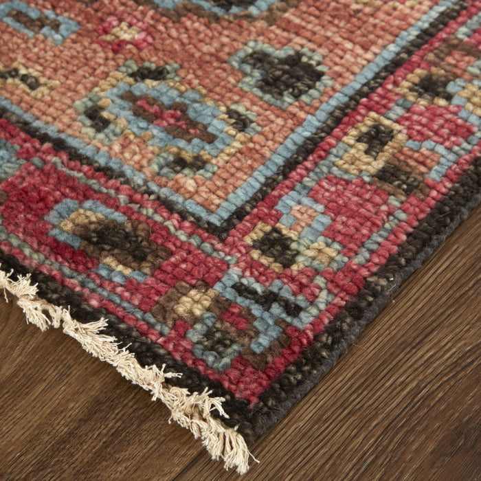5' x 8' Wool Floral Hand Knotted Distressed Area Rug - Blue And Red